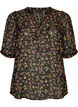 Bluse med blomsterprint og V-udsk&aelig;ring, Sort, Packshot image number 0