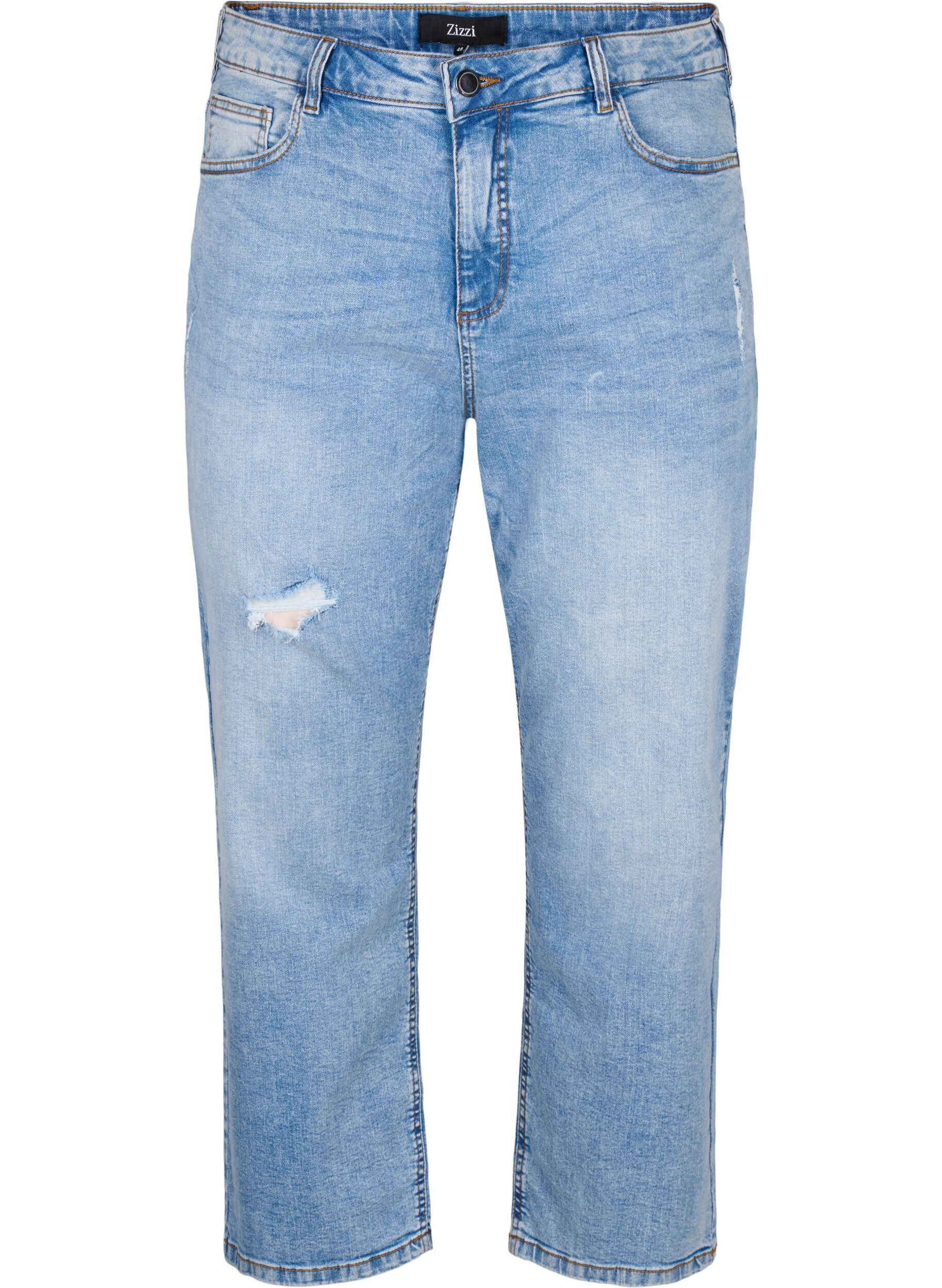 Zizzi Cropped Vera jeans med sliddetaljer, Blue Denim, Packshot image number 0