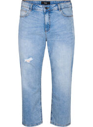 Cropped Vera jeans med sliddetaljer, Blue Denim