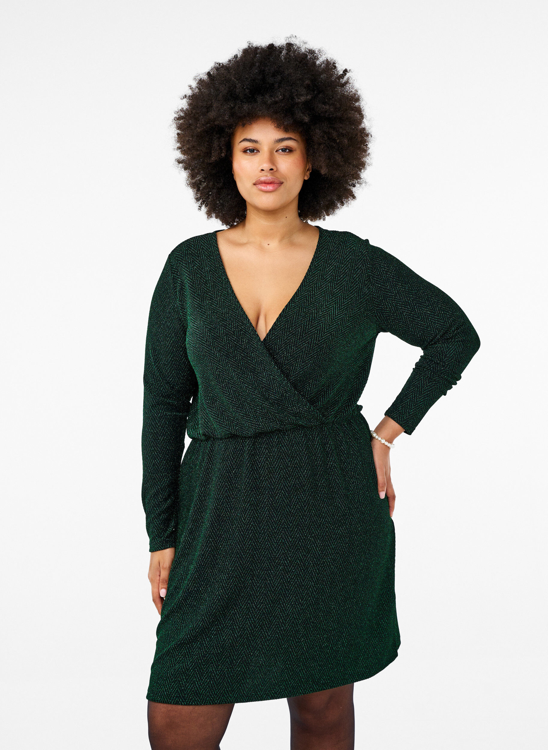 Zizzi Glimmer kjole med zigzag m&oslash;nster, Scarab ZigZagShimmer, Model image number 0