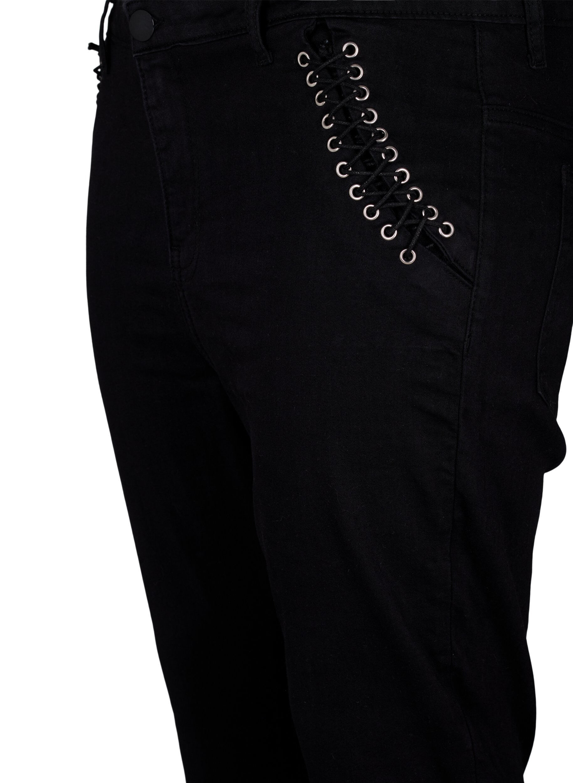 Zizzi Super slim Amy jeans med sn&oslash;redetalje, Black, Packshot image number 2