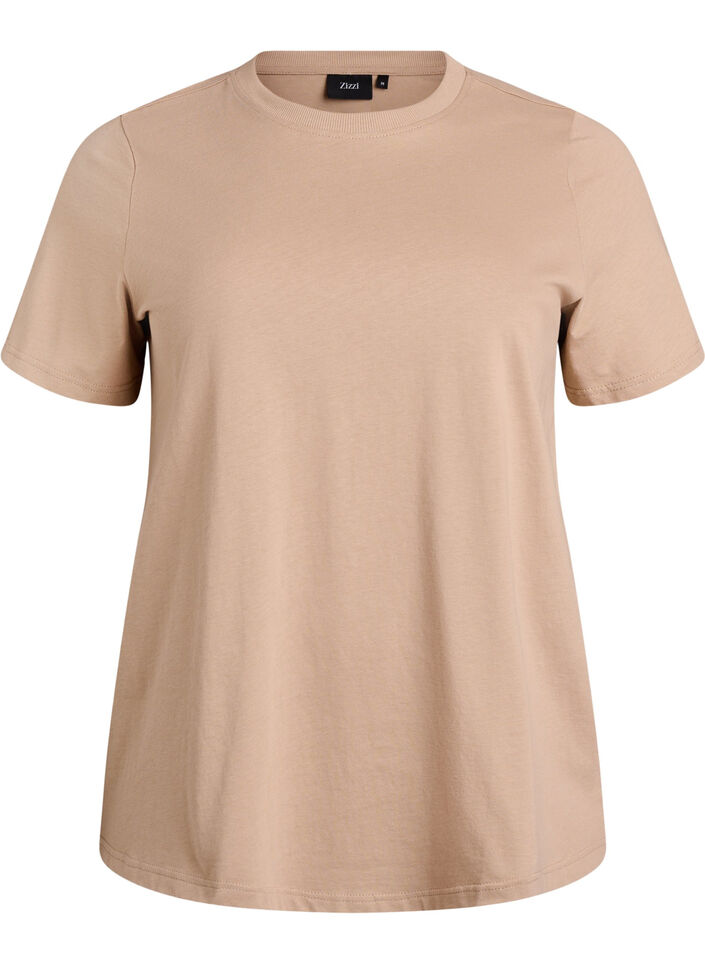 Basis t-shirt i bomuld med rund hals, Beige, Packshot image number 0