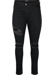 Tætsiddende jeans med sliddetaljer, Black