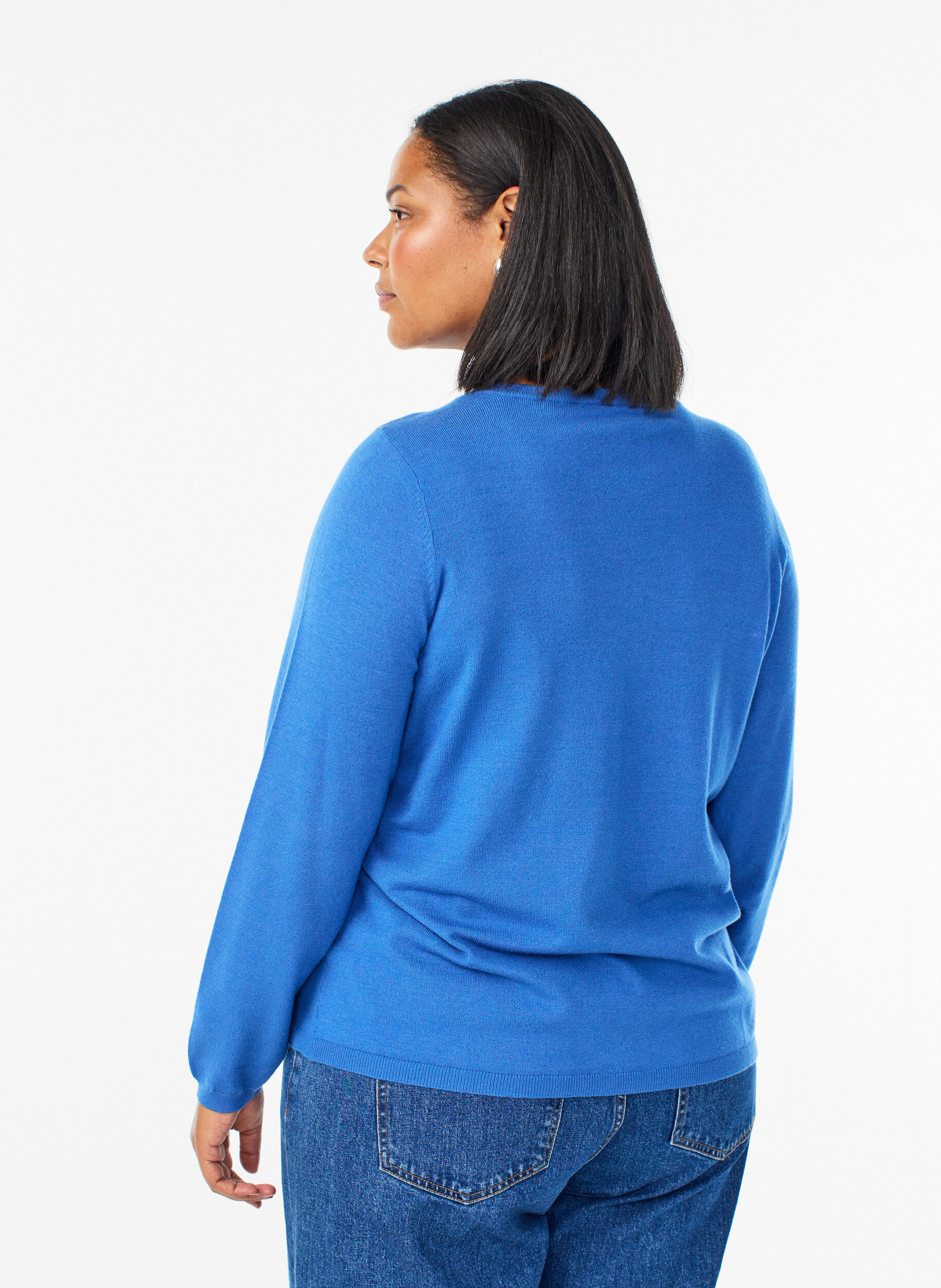 ZizziCardigan med runde knapper, Bl&aring;, Model image number 2