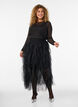 Transparent meshbluse med rhinsten, Sort, Model image number 1