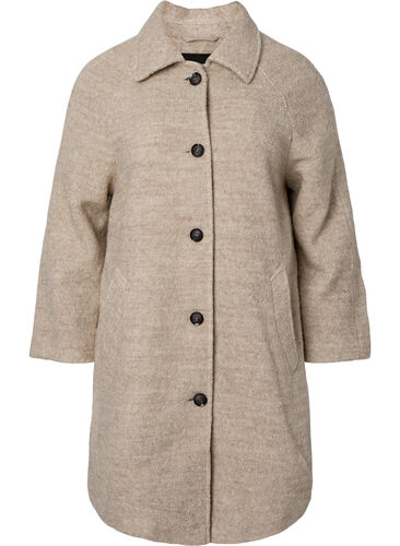 Meleret bouclé frakke med knapper, Simply Taupe, Packshot image number 0