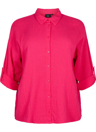 Skjorte med krave i bomuldsmusselin, Bright Rose, Packshot image number 0