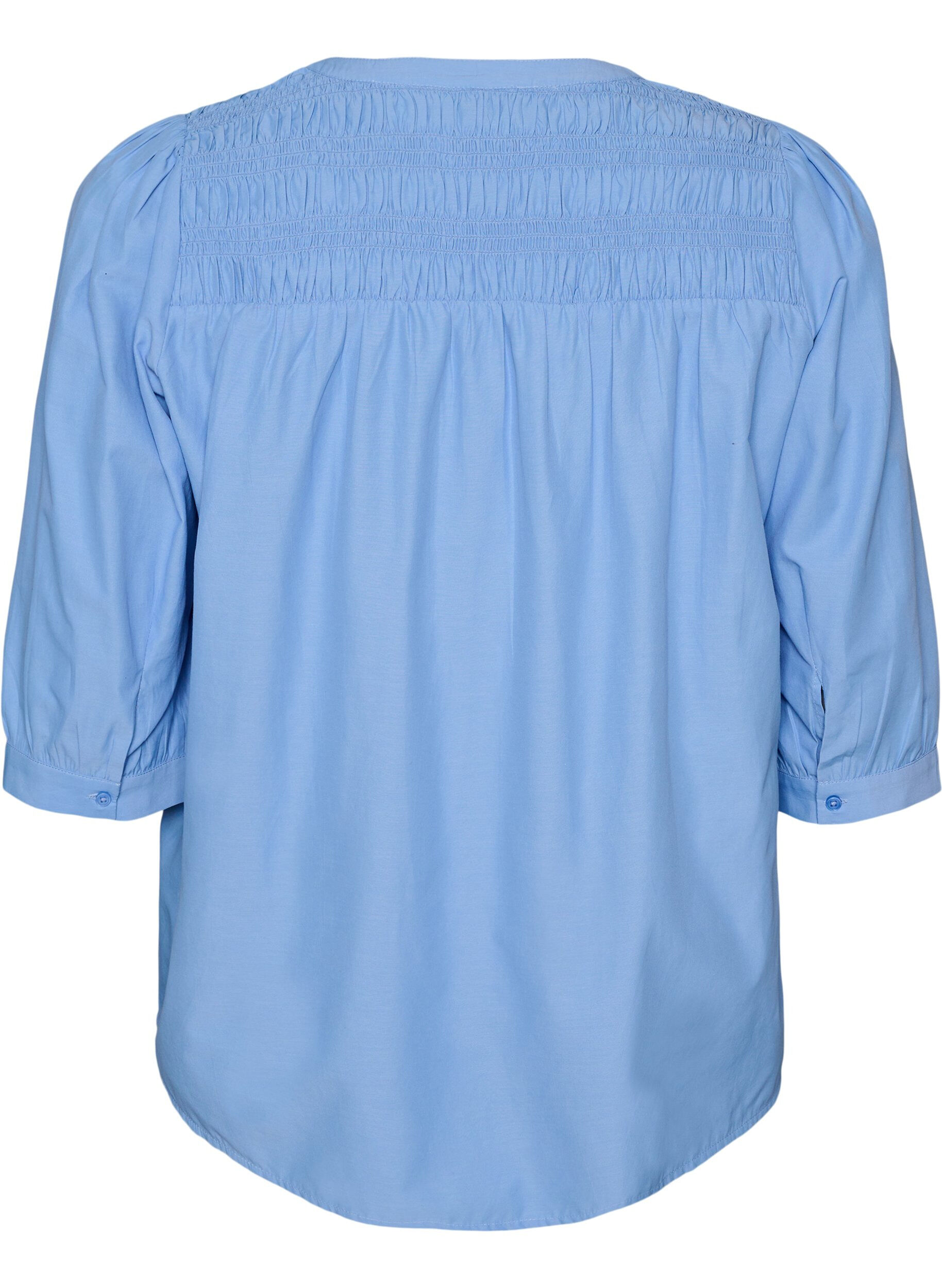 ZizziBluse med smock og 3/4-&aelig;rmer, Bl&aring;, Packshot image number 1
