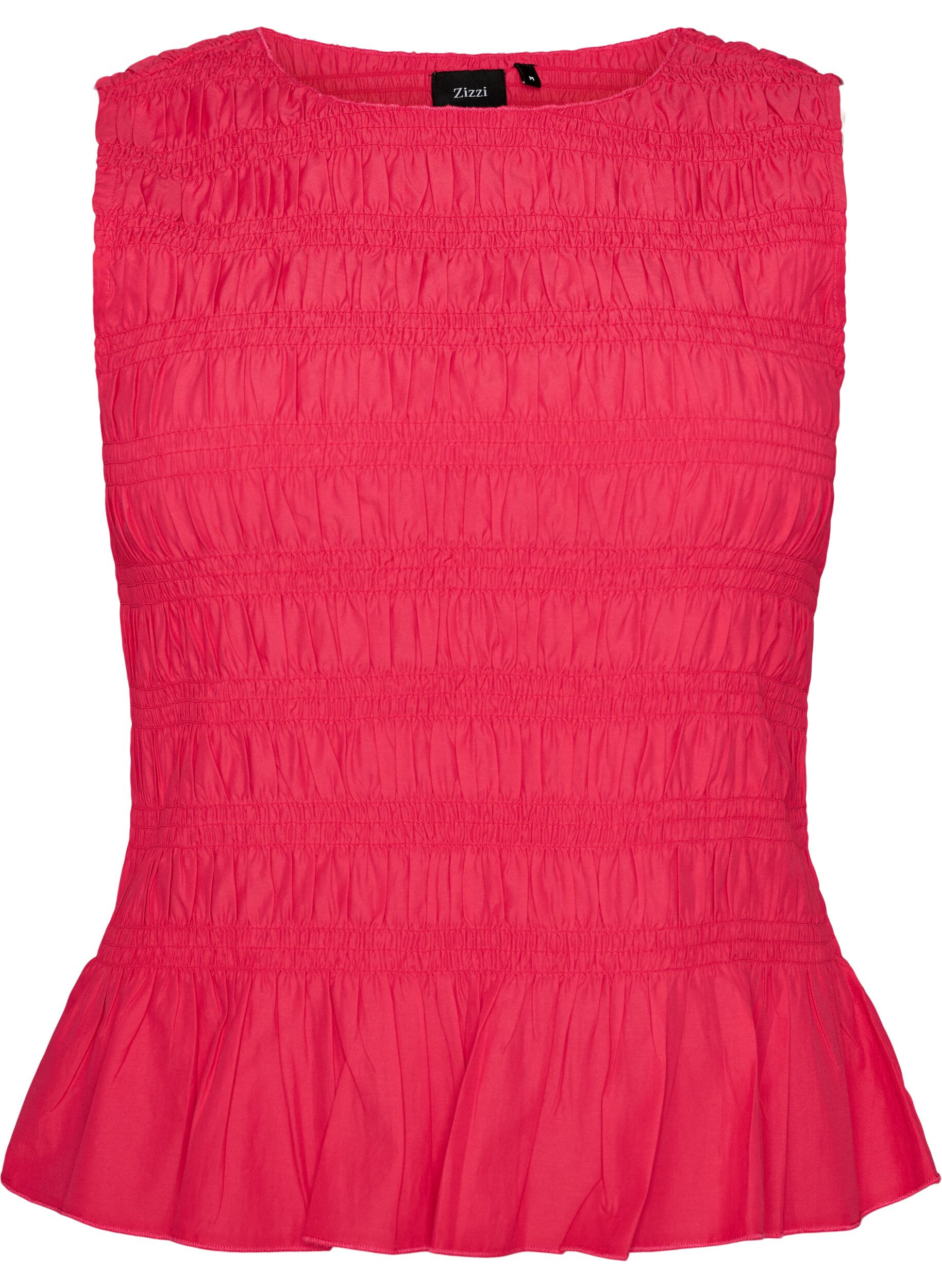 ZizziSmocktop med b&aring;dudsk&aelig;ring og peplumkant, Lyser&oslash;d, Packshot image number 0