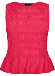 Smocktop med b&aring;dudsk&aelig;ring og peplumkant, Lyser&oslash;d