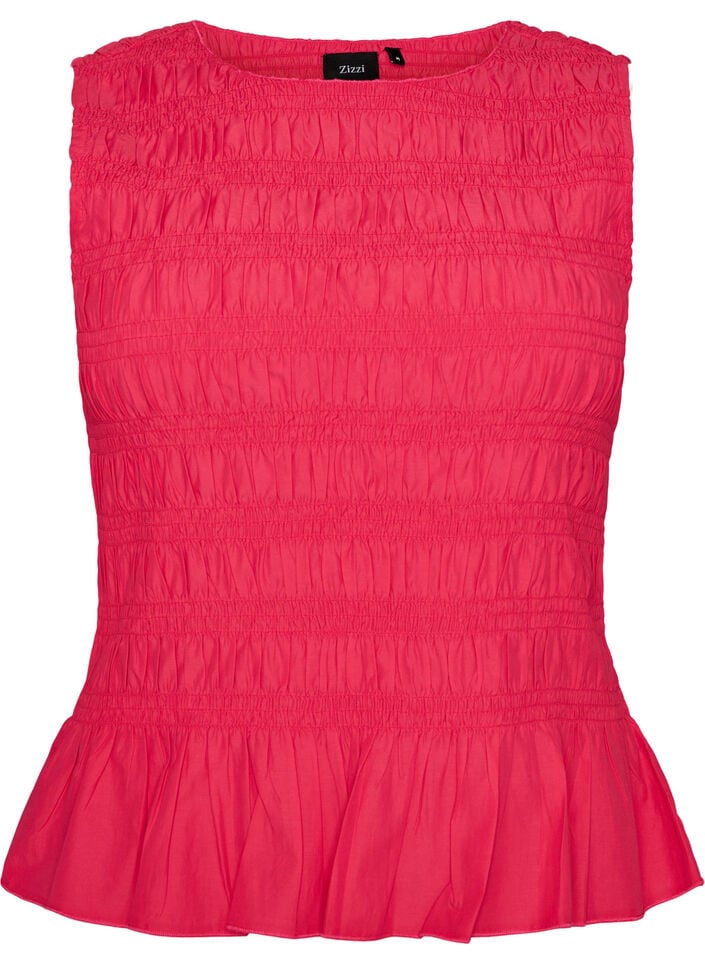 Smocktop med b&aring;dudsk&aelig;ring og peplumkant, Lyser&oslash;d, Packshot image number 0