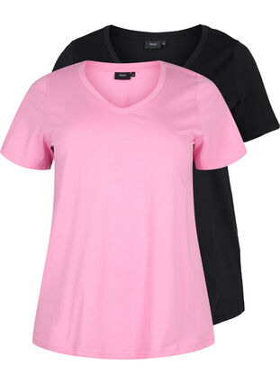 2-pak basis t-shirt i bomuld, Rosebloom / Black, Packshot image number 0