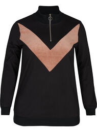 Højhalset sweatshirt med lynlås, Black w. Burlwood