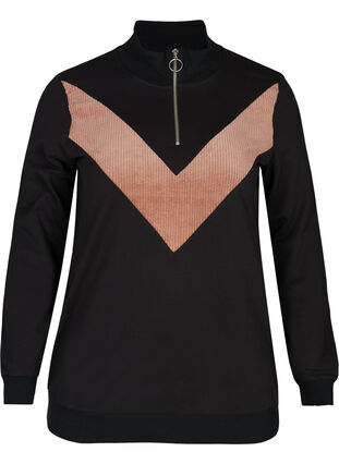 Højhalset sweatshirt med lynlås, Black w. Burlwood, Packshot image number 0