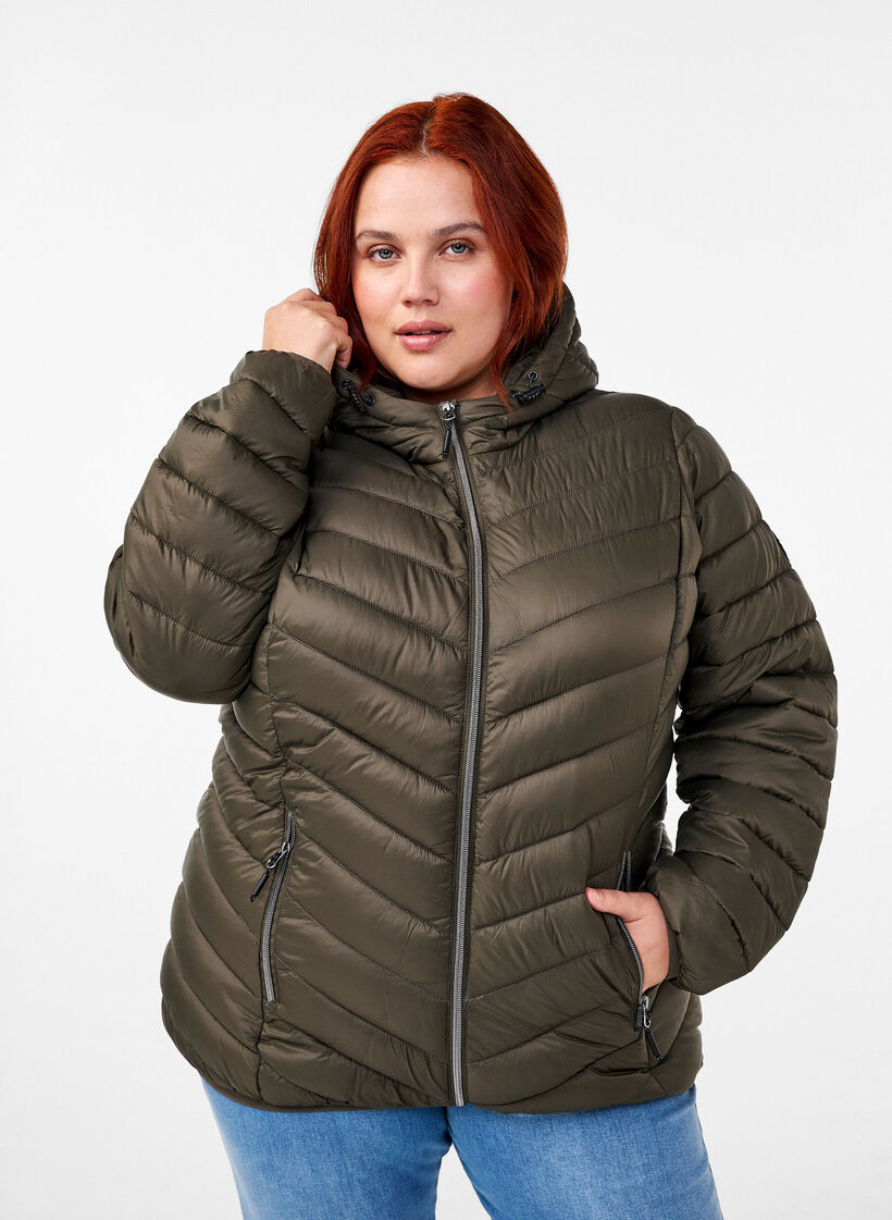 Letv&aelig;gts jakke med h&aelig;tte, Gr&oslash;n, Model image number 0