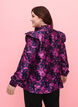 Blomstret jacquardbluse med flæsedetaljer, Dark Blue Pink, Model image number 1