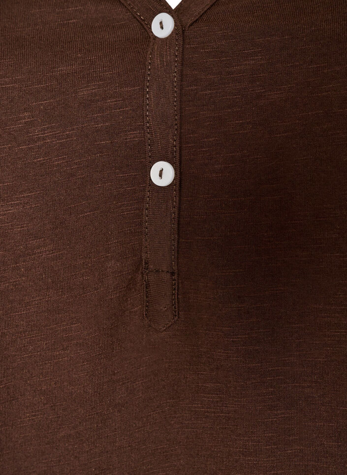 T-shirt med knapdetalje, Brun, Packshot image number 2