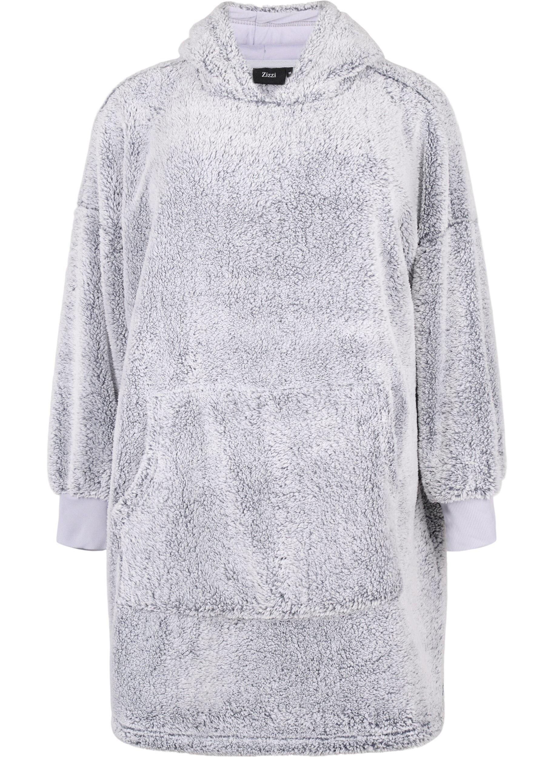 Zizzi Oversized teddykjole med lomme, Grey Melange, Packshot image number 0