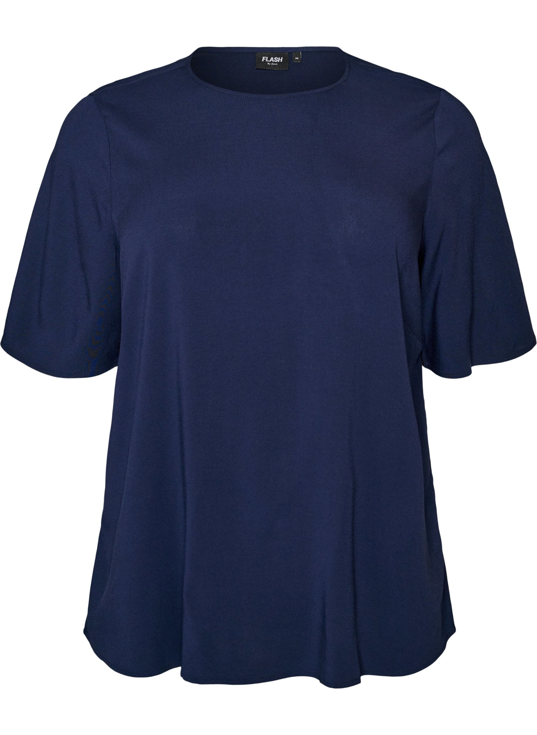 ZizziKort&aelig;rmet v&aelig;vet bluse med rund hals, Bl&aring;, Packshot image number 0