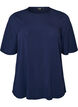 Kort&aelig;rmet v&aelig;vet bluse med rund hals, Bl&aring;, Packshot image number 0