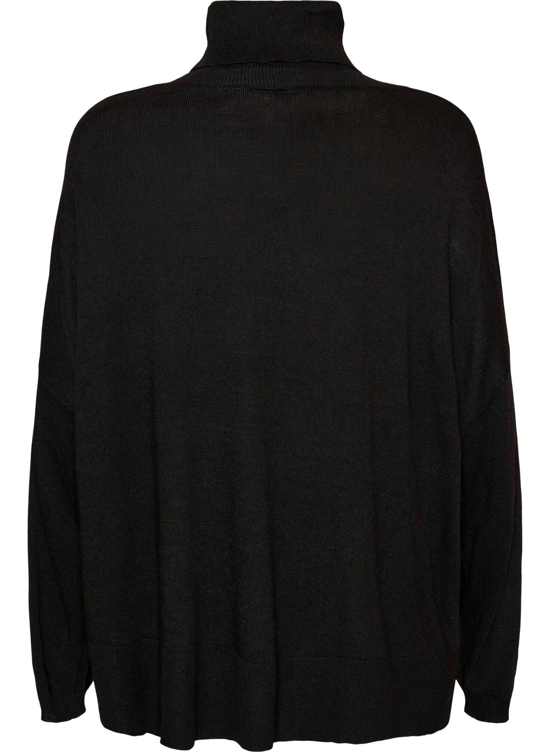 ZizziStrikbluse med rullekrave og l&oslash;s pasform, Sort, Packshot image number 1