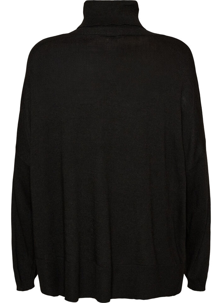 Strikbluse med rullekrave og l&oslash;s pasform, Sort, Packshot image number 1