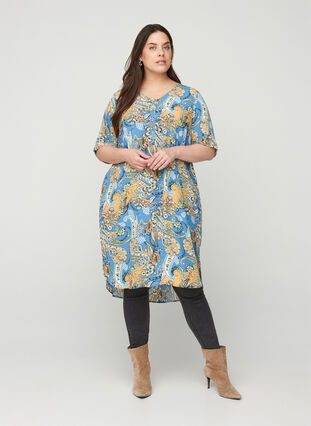 Kortærmet viskose kjole med paisley print, Paisley AOP, Model image number 2