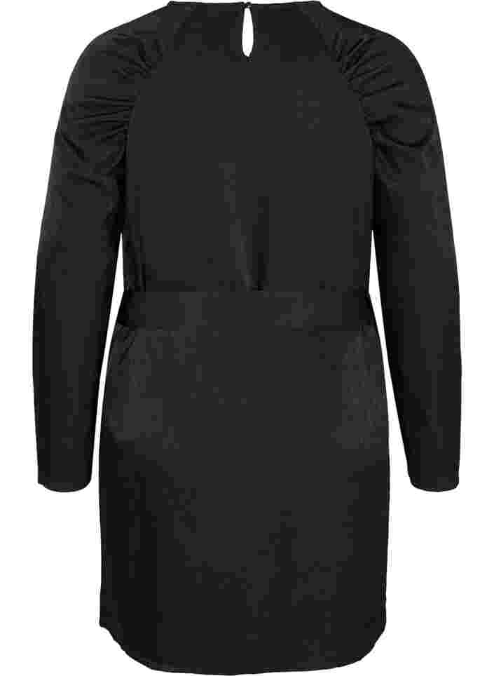 Kjole med pufærmer og taljebælte, Black, Packshot image number 1