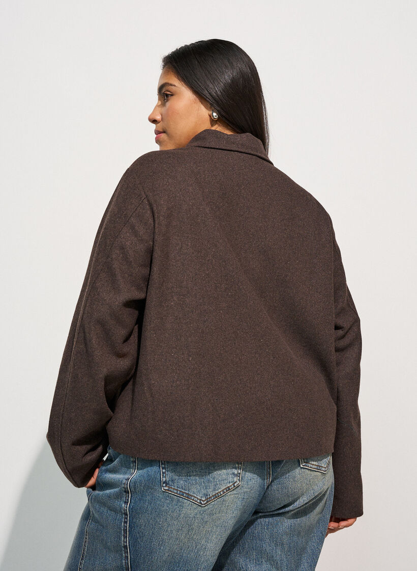Kort jakke med skjortekrave og lynl&aring;s, Brun, Model image number 2