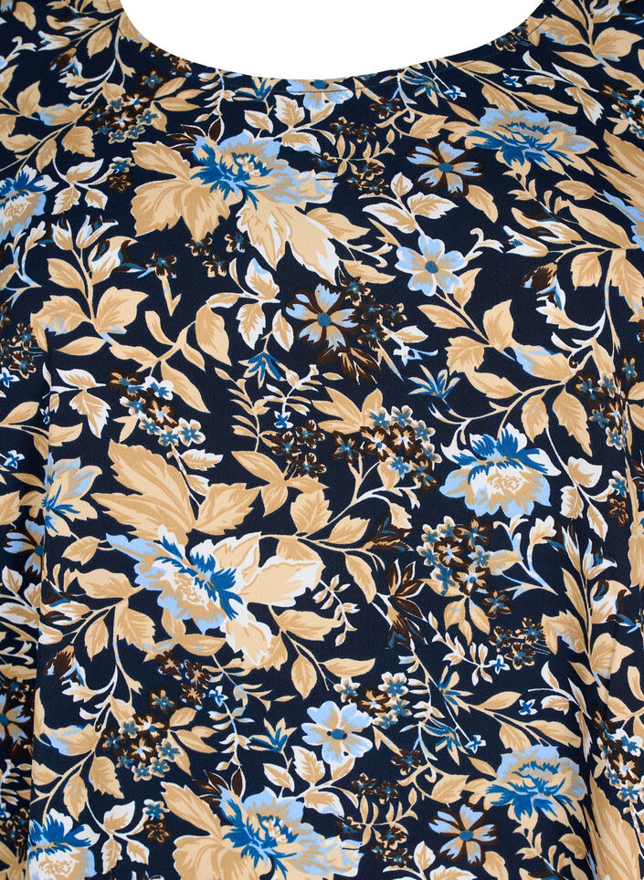 FLASH - Bluse med korte ærmer og print, Brown Blue Flower, Packshot image number 2