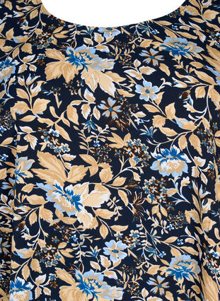 FLASH - Bluse med korte ærmer og print, Brown Blue Flower, Packshot image number 2