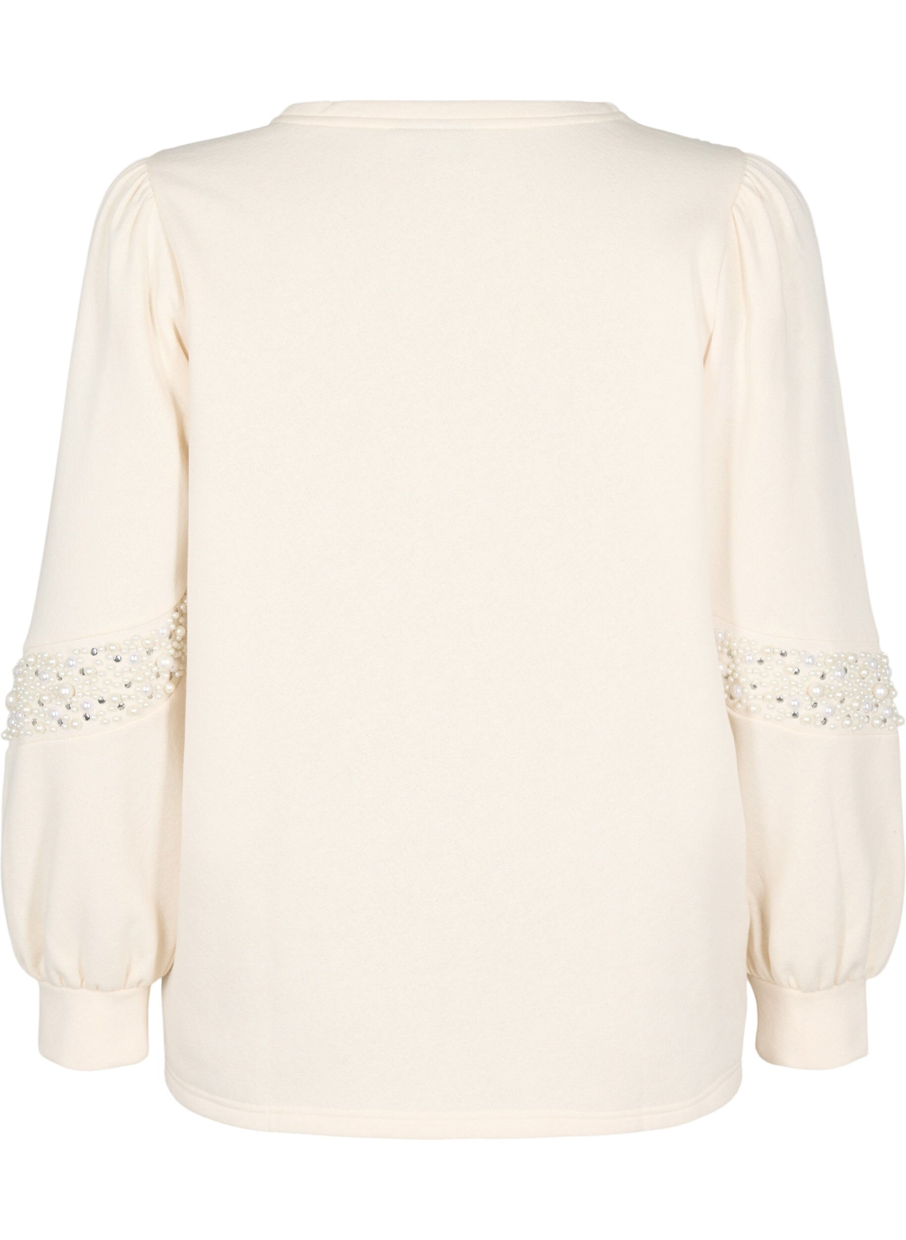 Zizzi Sweatshirt med perledetaljer, Buttercream, Packshot image number 1