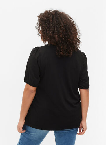 Bomulds t-shirt med 2/4 ærmer, Black, Model image number 1