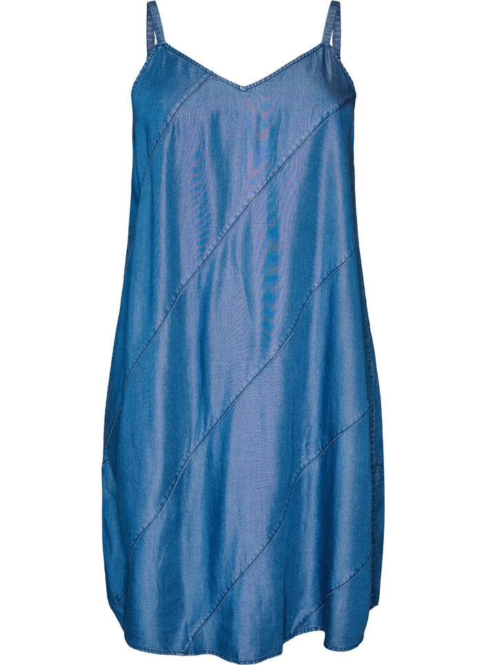 Kjole i TENCEL&trade; Lyocell med denimlook og stropper, Bl&aring;, Packshot image number 0