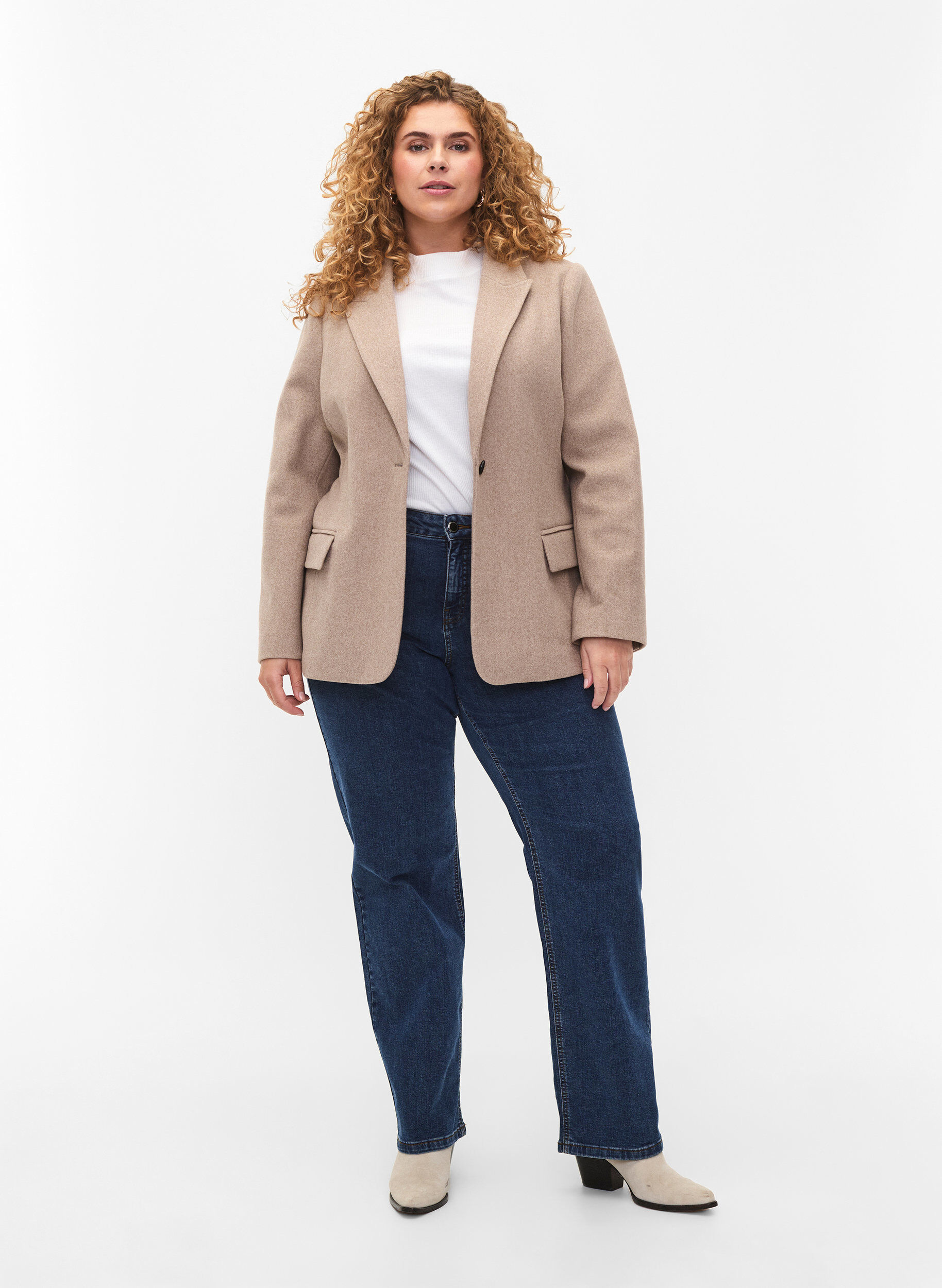 Zizzi Meleret blazer med slids, Pumice Stone Mel., Model image number 4
