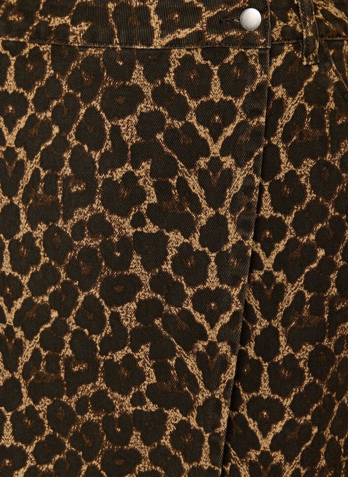 Kort denimnederdel med leopardprint og A-snit, Brun, Packshot image number 2