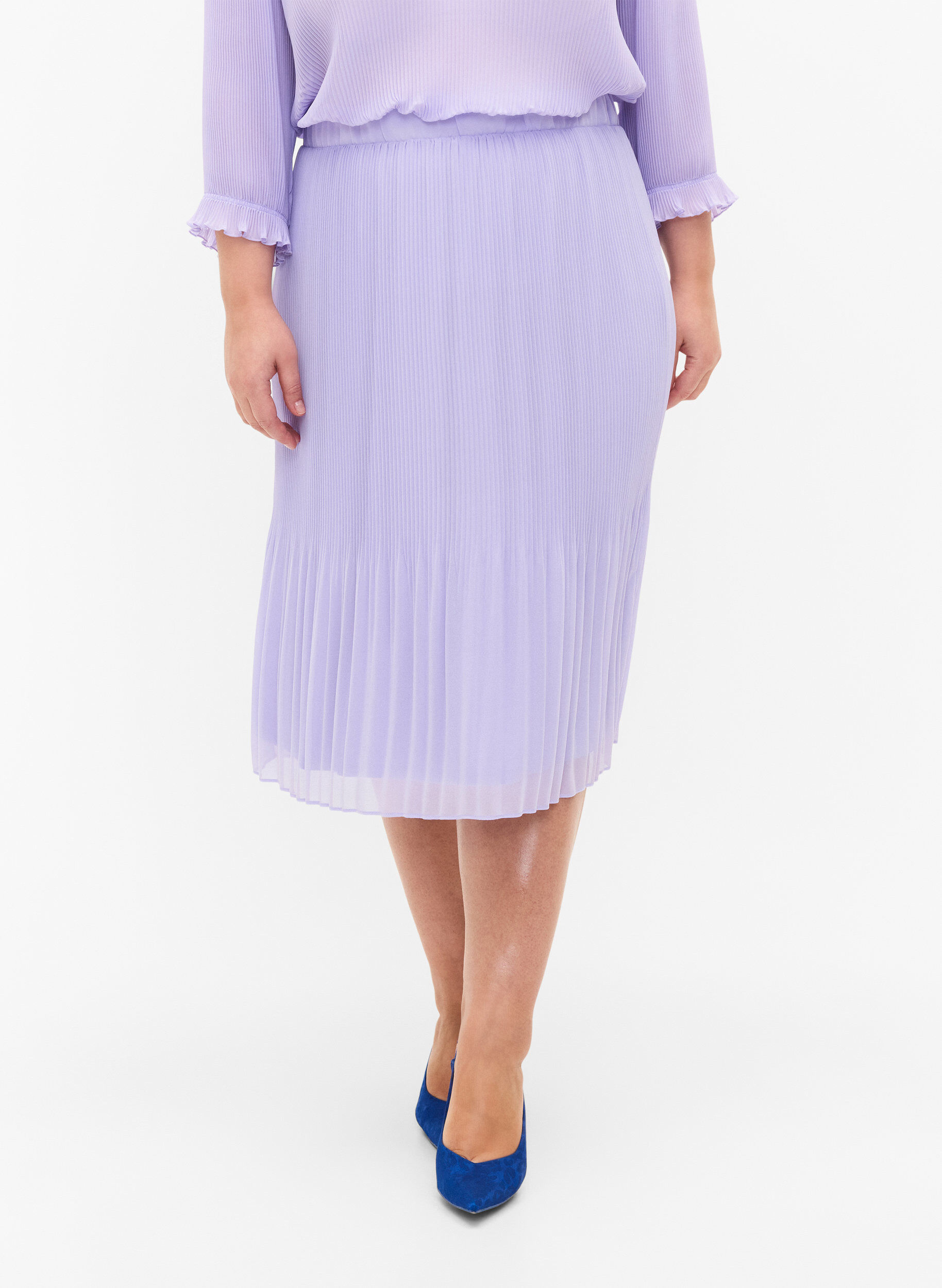 Zizzi Plisseret midinederdel, Lavender SOLID, Model image number 2