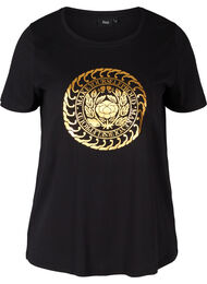 Bomulds t-shirt med guldfarvet tryk, Black