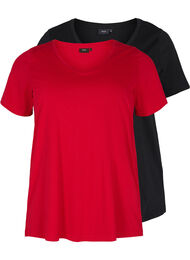 2-pak basis t-shirt i bomuld, Tango Red/Black