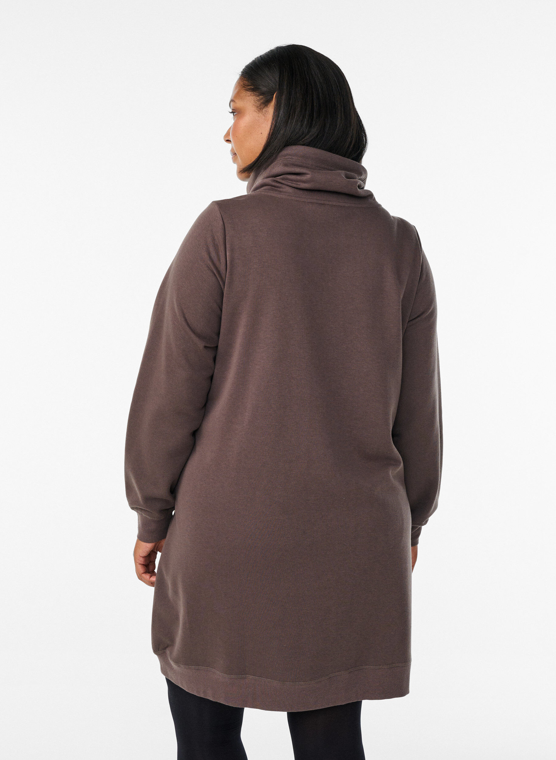 ZizziKort sweatkjole med h&oslash;j krave og lommer, Brun, Model image number 2