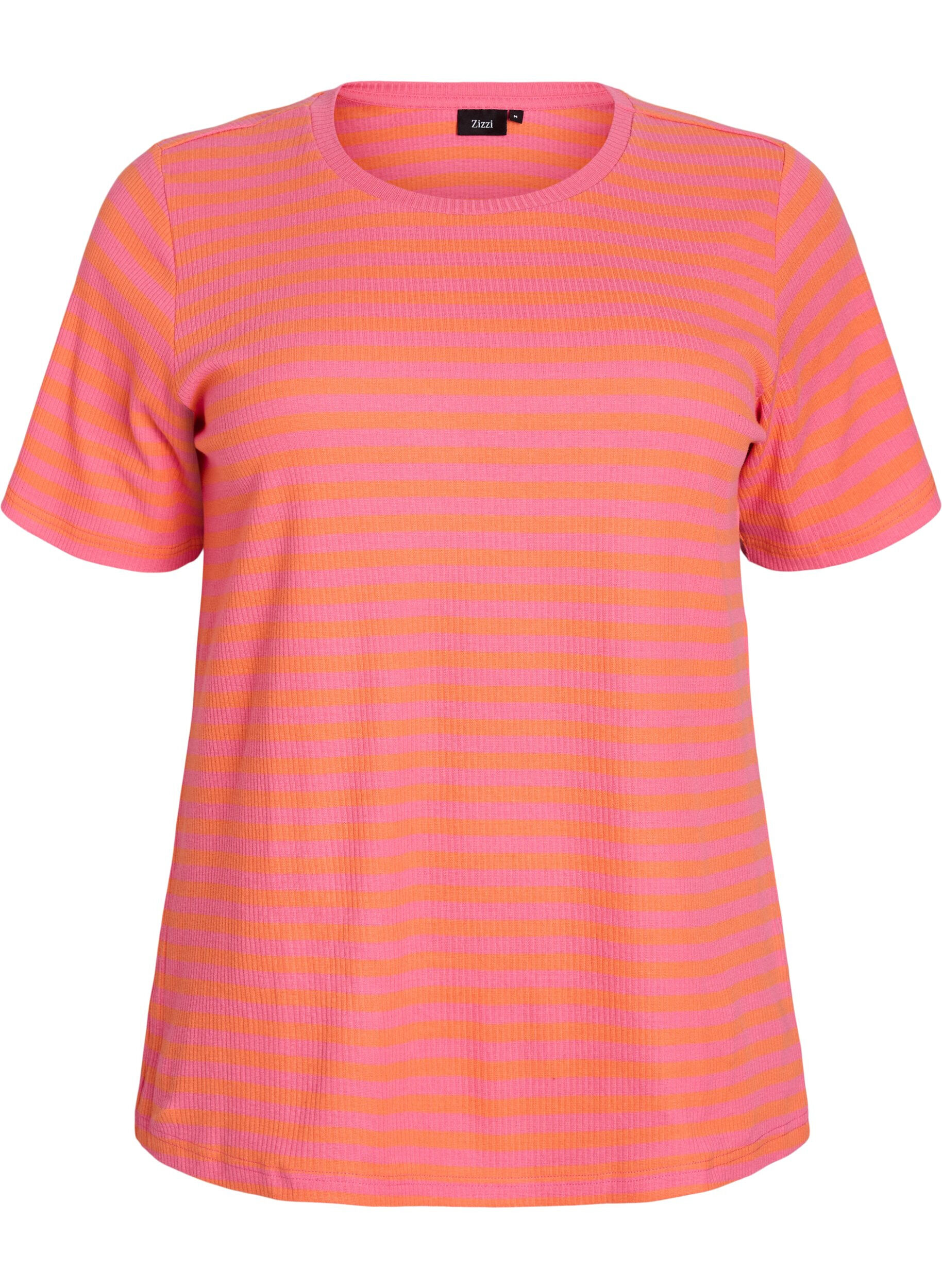 Zizzi Stribet t-shirt med ribstruktur, Orange, Packshot image number 0