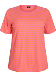 Stribet t-shirt med ribstruktur, Orange