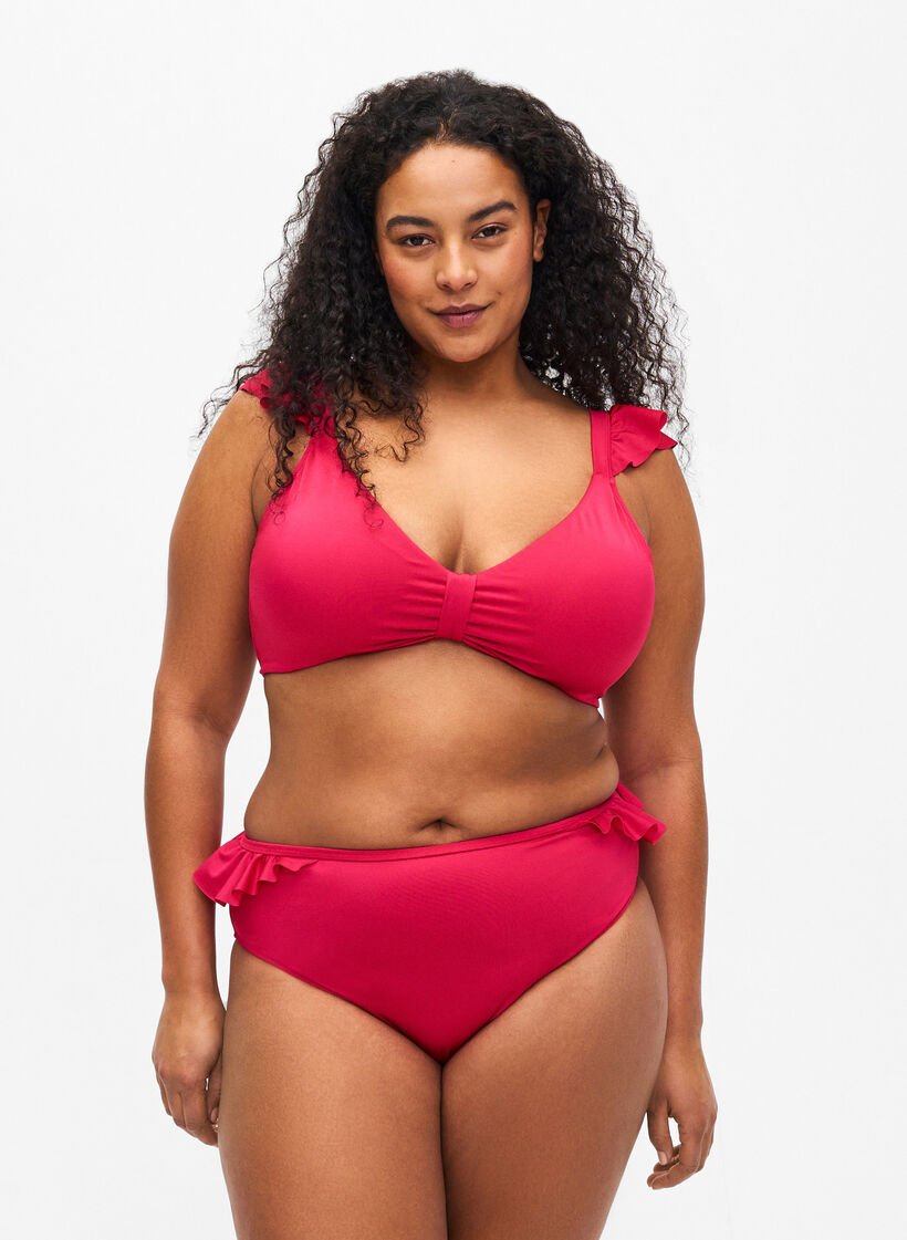 Bikinitrusser med flæser, Lyserød, Model image number 0