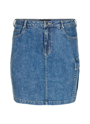 Tætsiddende denim nederdel med cargolomme , Blue Denim, Packshot image number 0