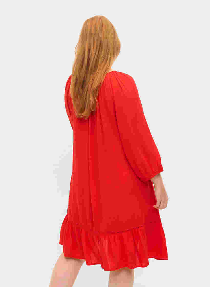 Viskose kjole med 3/4 ærmer , Fiery Red, Model image number 1