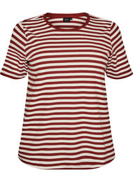 Stribet t-shirt med ribstruktur, R&oslash;d