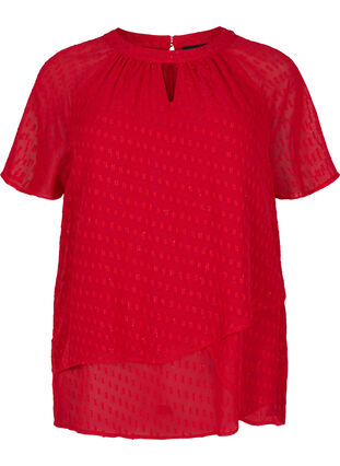 Bluse med 2/4 ærmer i mønstret chiffon, Tango Red, Packshot image number 0