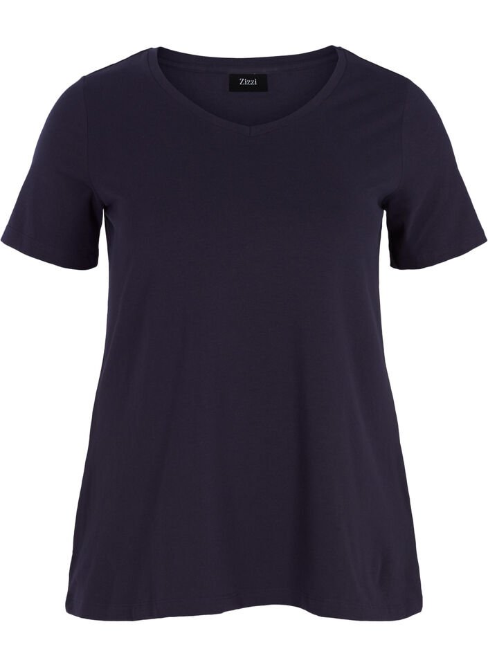 Ensfarvet basis t-shirt i bomuld, Bl&aring;, Packshot image number 0