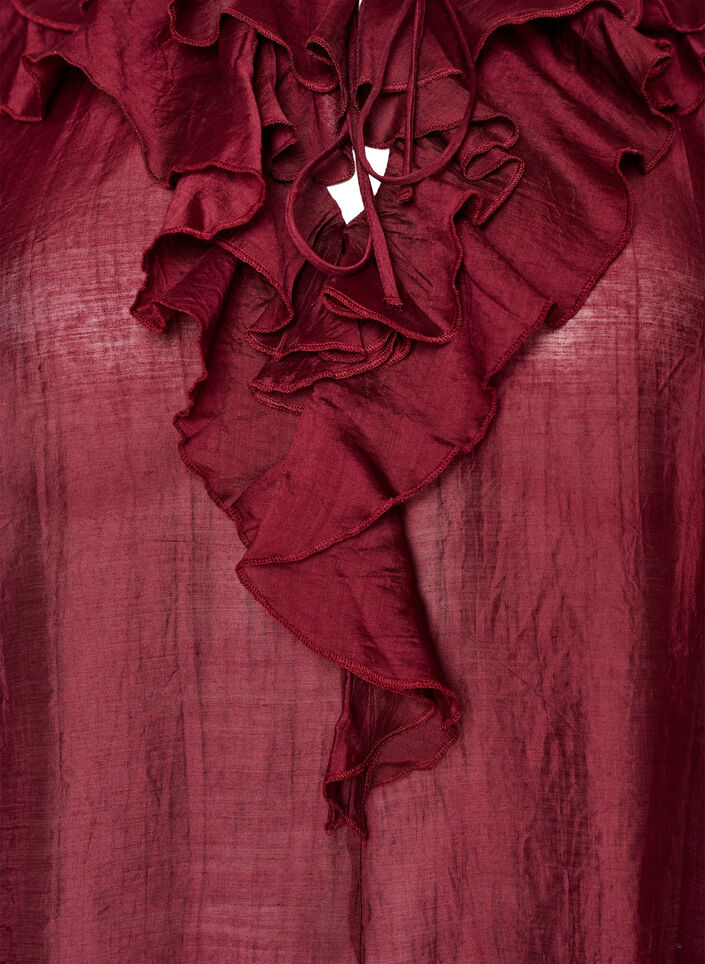 Bluse i viskose med fl&aelig;ser og lange &aelig;rmer, R&oslash;d, Packshot image number 2