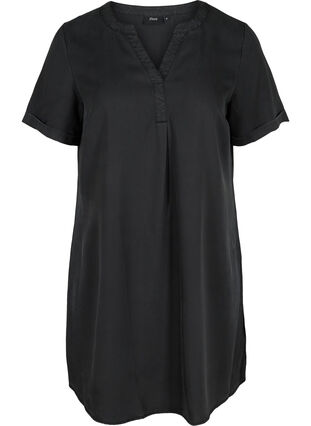Kortærmet kjole med v-udskæring, Black, Packshot image number 0